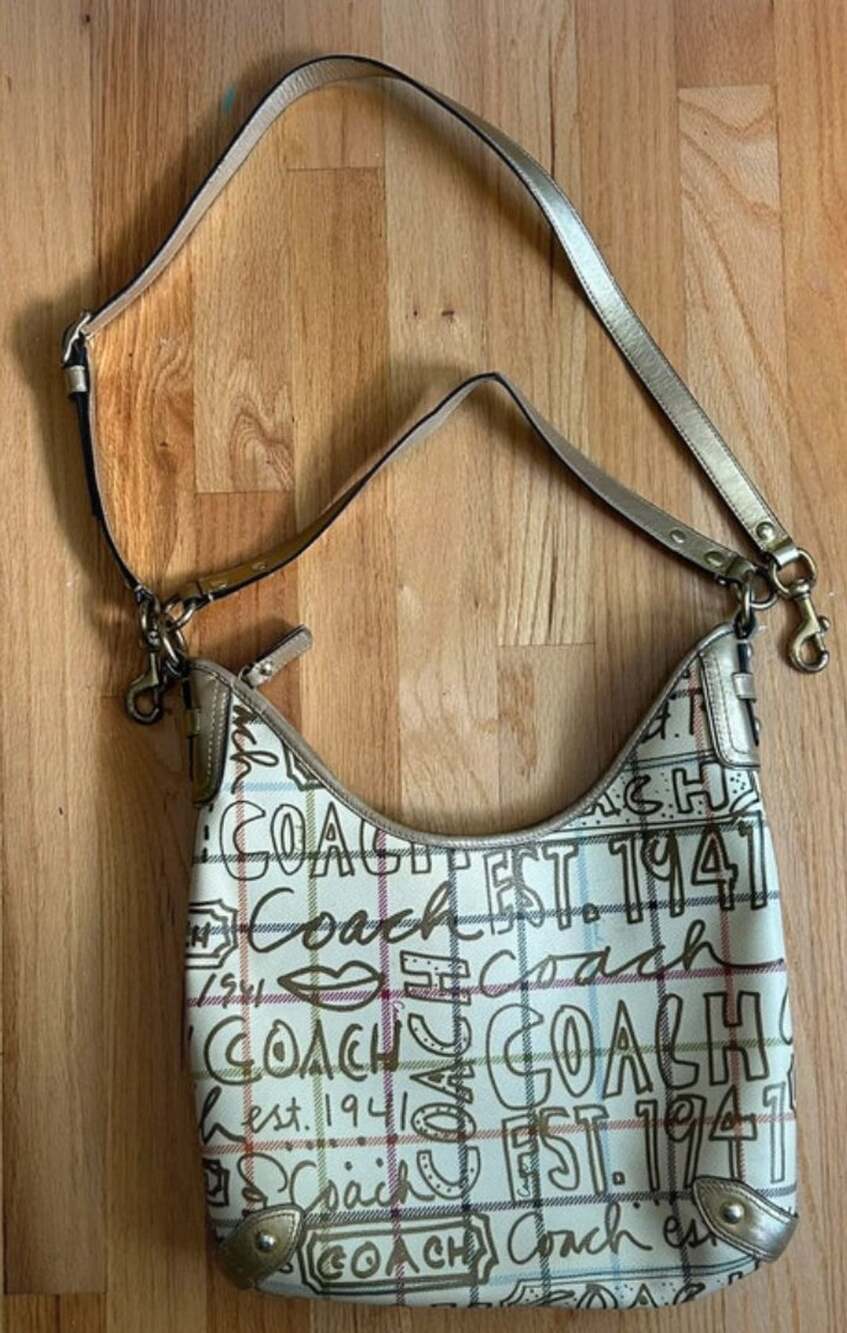 Coach Graffiti Hobo Shoulder Bag Cream Gold #13309